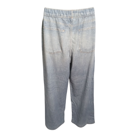 Ecru Light Wash Women's Pull-On Elastic Waist Wide Leg Casual Chic Jeans Small - Picture 9 of 9